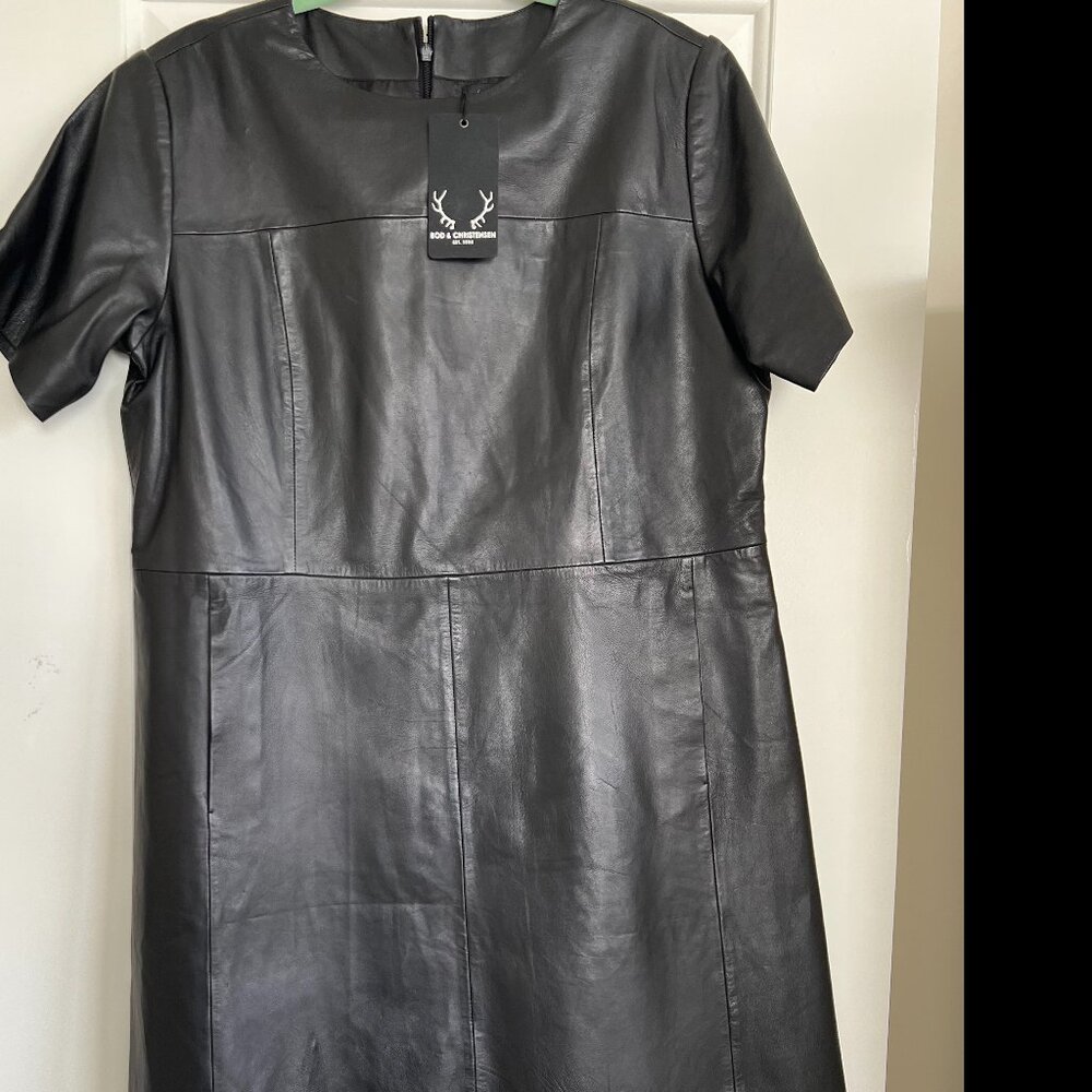 Bod & Christensen Black Genuine Leather A-Line Dress NWT Large